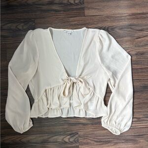 American Eagle Outfitters Cream, Tie Front Crop Blouse